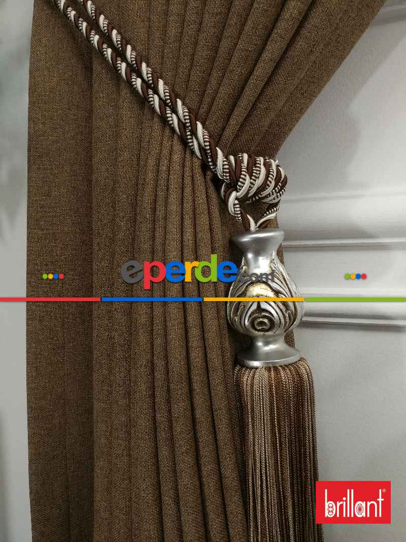 Brillant Keten Kahve Renk Düz Fon Perde - Kahve Açık