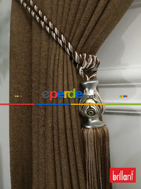 Yatak Odası - Brillant Keten Kahve Renk Düz Fon Perde - Kahve Açık