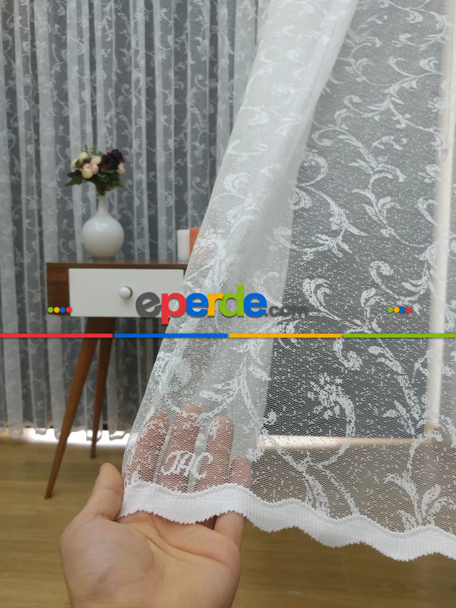 Taç Tül Perde - ( Orjinal ) Salon Fransız Dantel Sarmaşık Şal Desenli Tül Perde & Kruvaze Model Seçeneği