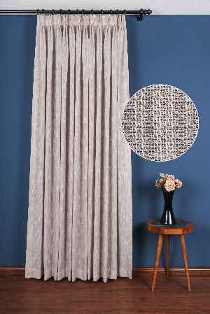 Yeni Sezon Çizgili Ekru Keten Görünümlü Tül Perde