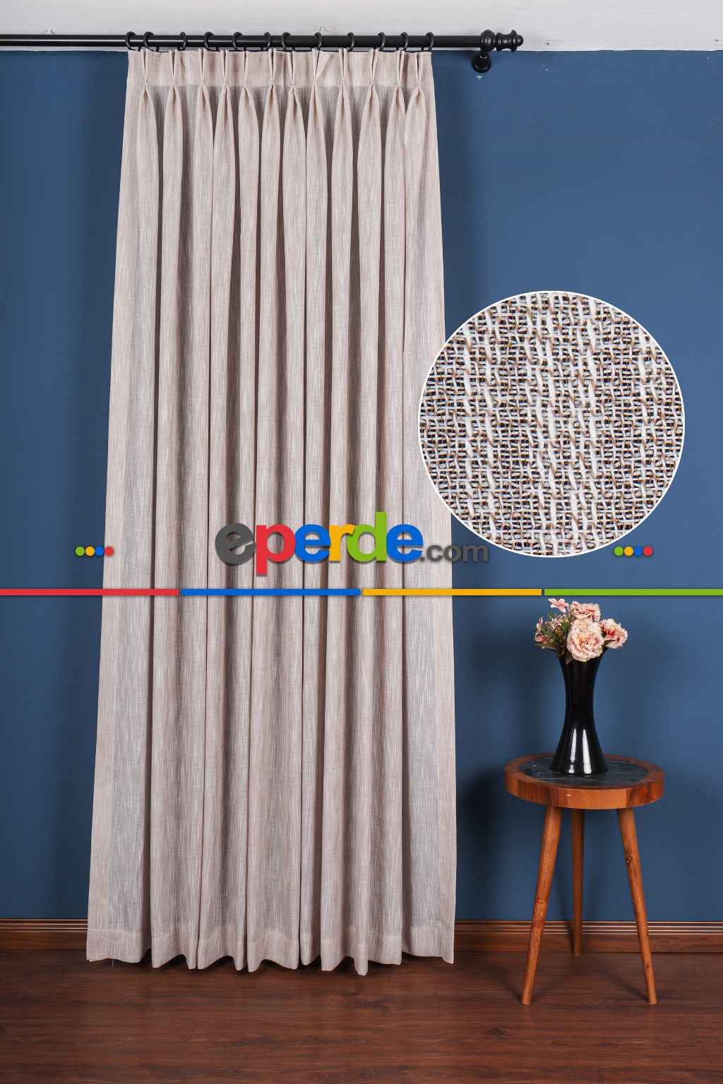 Yeni Sezon Çizgili Ekru Keten Görünümlü Tül Perde