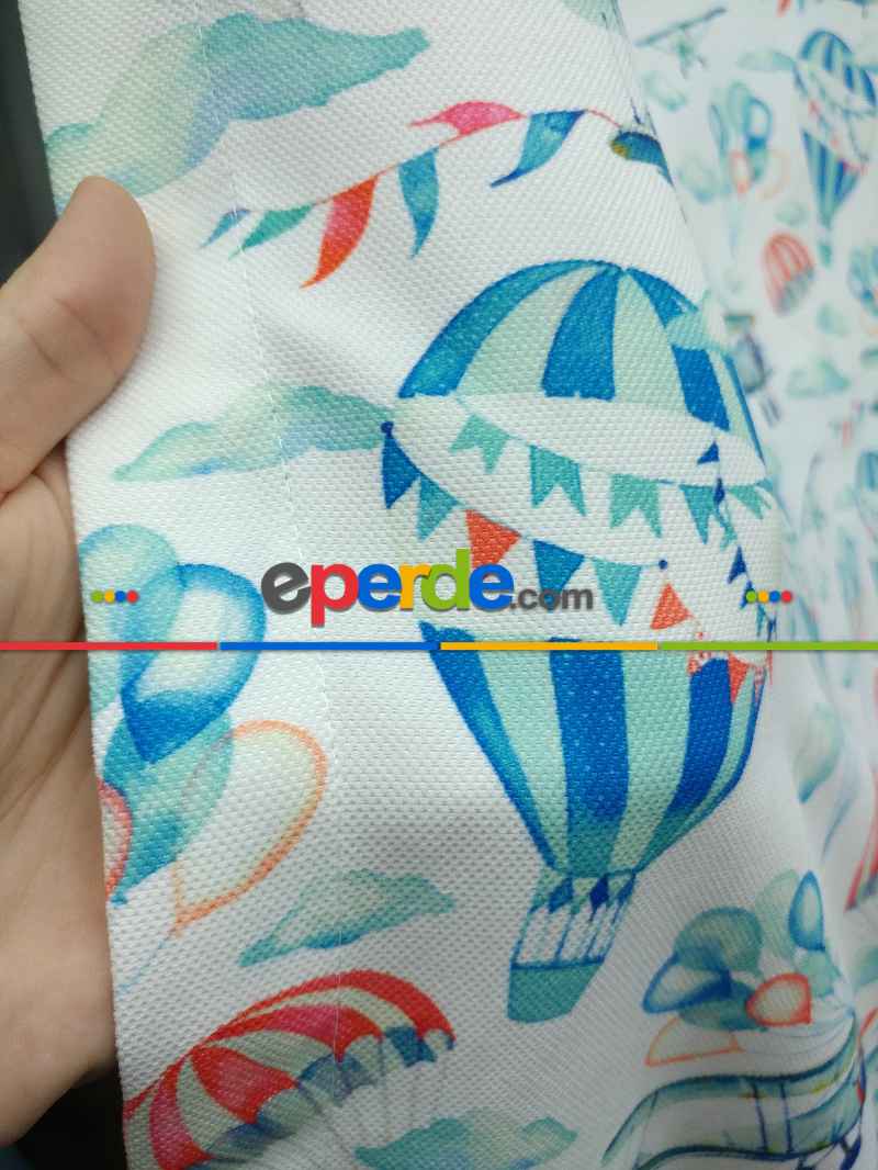 Bebek Odası Fon - Uçak Desenli Fon Perde K679 Kumaşı Kalındır Duck Bezi Değildir.- Mavi