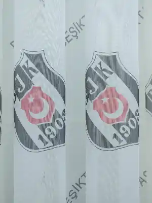 Beşiktaş Desenli Tül Perde Hazır Dikili Tül Sıkpile- Siyah-Beyaz