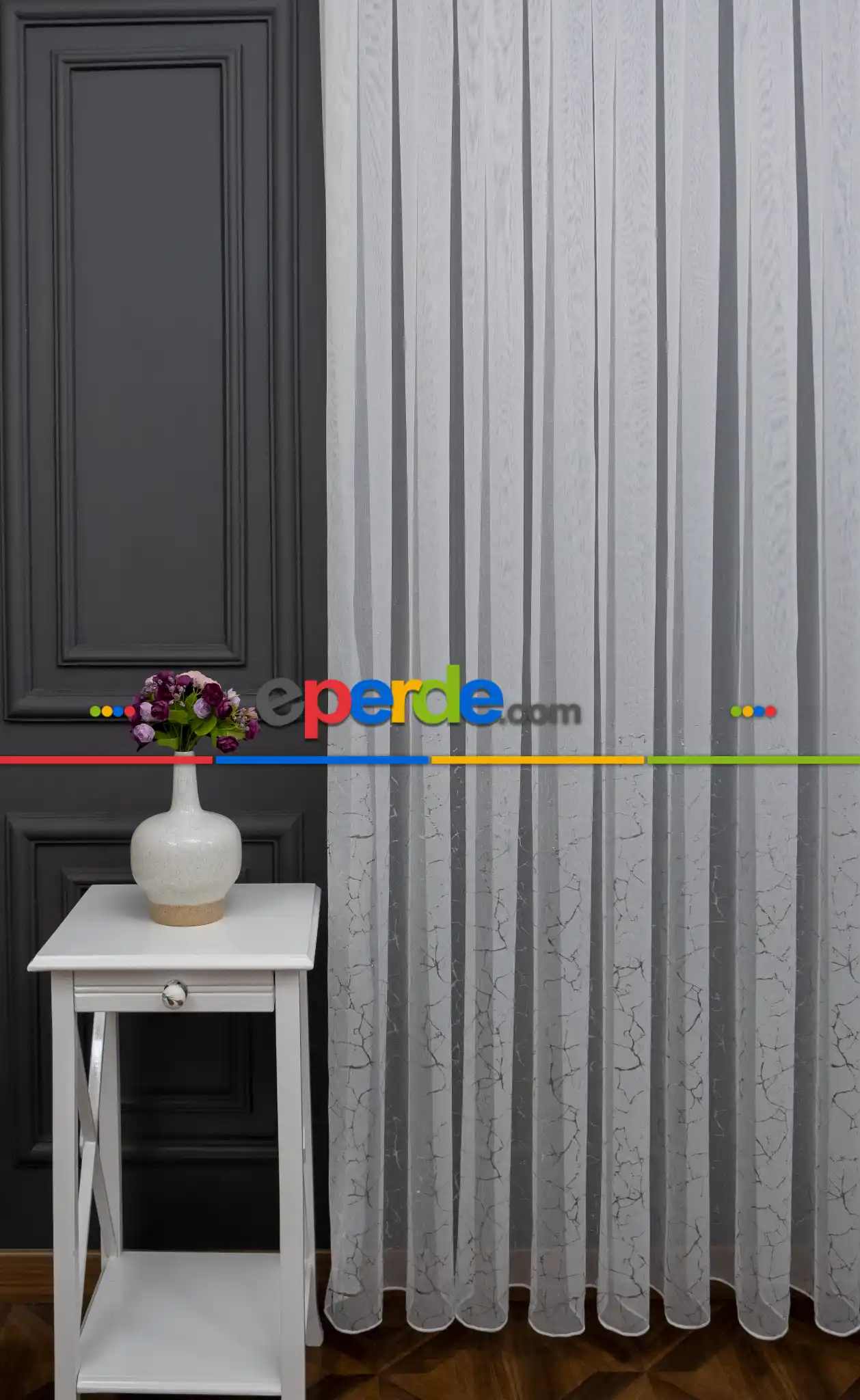 Yatak Odası - Modern Gümüş Varaklı Keten Tül Perde Yüksek Kalite