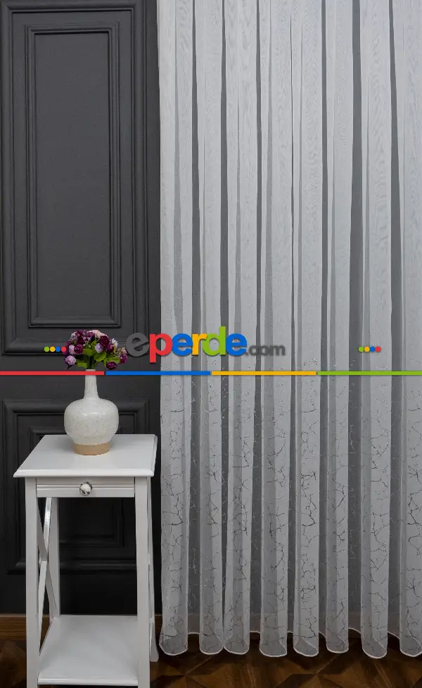 Yatak Odası - Modern Gümüş Varaklı Keten Tül Perde Yüksek Kalite