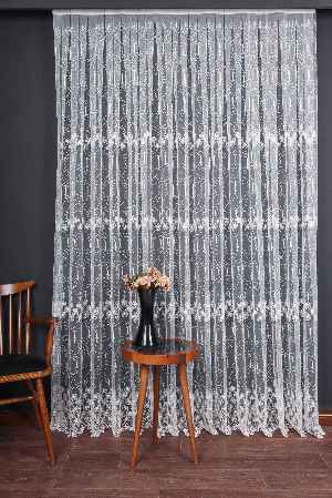 Şeritli Papatya Nakış İşlemeli Brode Tül Perde