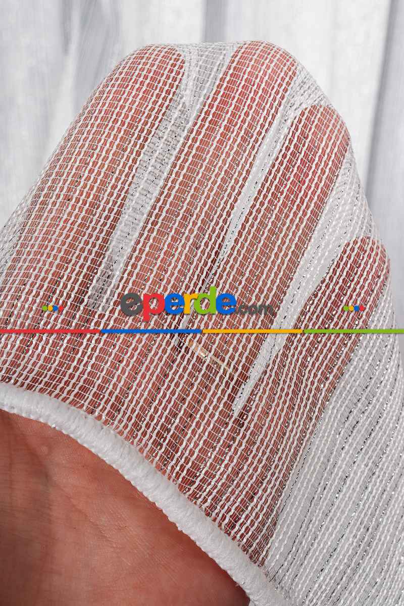 Salon Tül - Zümrüt Gümüş Simli Düz Tül Perde