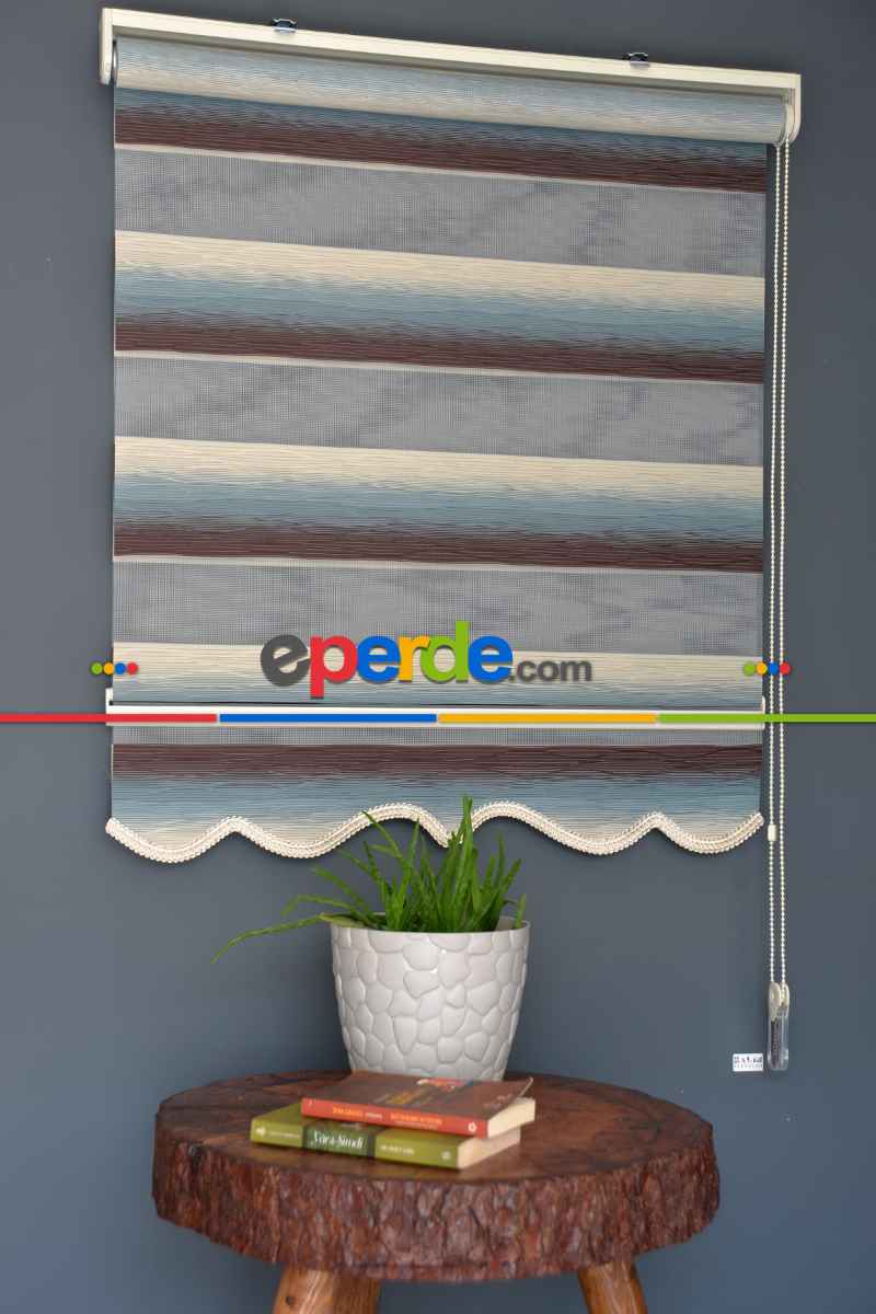 Halim Perdesan Mf-10 Bondi Mavisi & Kahverengi Etekli Veya Eteksiz Zebra Stor Perde