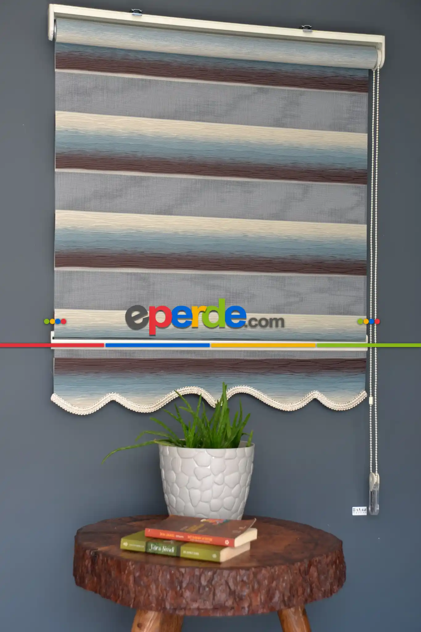 Halim Perdesan Mf-10 Bondi Mavisi & Kahverengi Etekli Veya Eteksiz Zebra Stor Perde