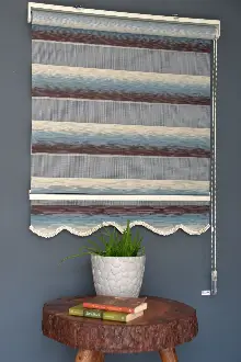 Halim Perdesan Mf-10 Bondi Mavisi & Kahverengi Etekli Veya Eteksiz Zebra Stor Perde