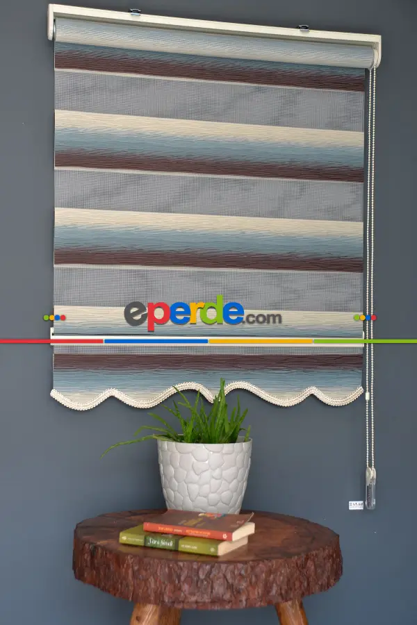 Halim Perdesan Mf-10 Bondi Mavisi & Kahverengi Etekli Veya Eteksiz Zebra Stor Perde