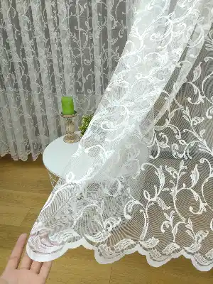( Orjinal ) Sarmaşık Desenli Fransız Dantel Tül Perde- Ekru