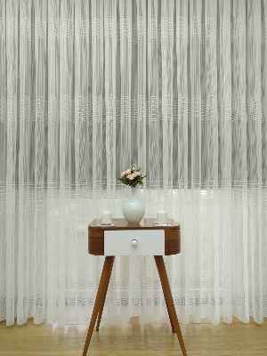 Enine Çizgili Tül Perde- Ekru - Kurşunlu Tül