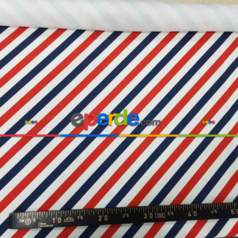 Çizgi Desenli Fon Perde Evm1133 Kumaşı Kalındır Duck Bezi Değildir- Lacivert-Kırmızı-Beyaz