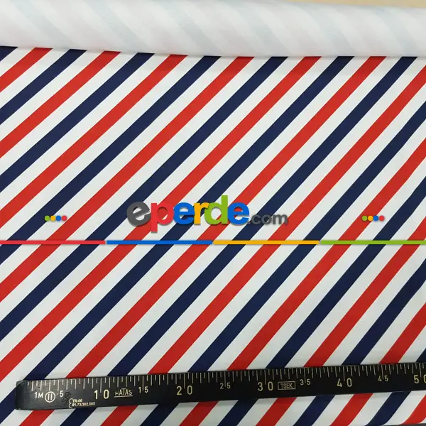 Çizgi Desenli Fon Perde Evm1133 Kumaşı Kalındır Duck Bezi Değildir- Lacivert-Kırmızı-Beyaz