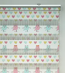 Renkli Kalp Desenli Baskılı Zebra Perde- Çok Renkli