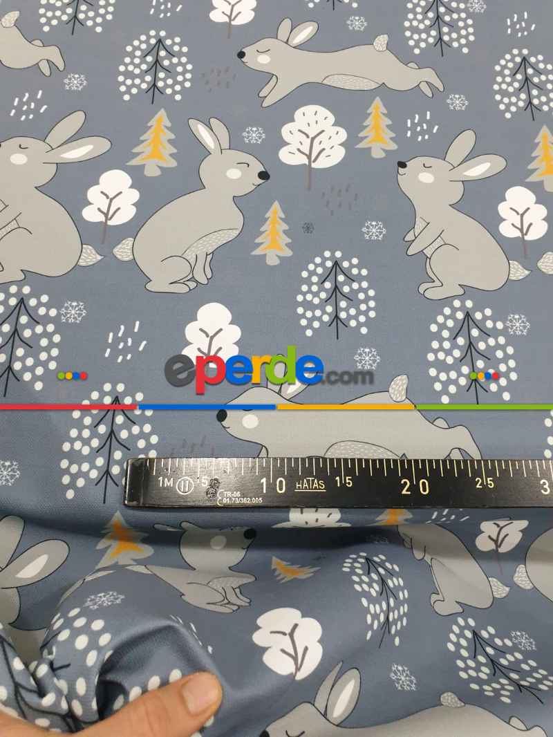 Bebek Odası Fon - Tavşan Desenli Fon Perde Evm1088-4 Kumaşı Kalındır Duck Bezi Değildir- Siyah