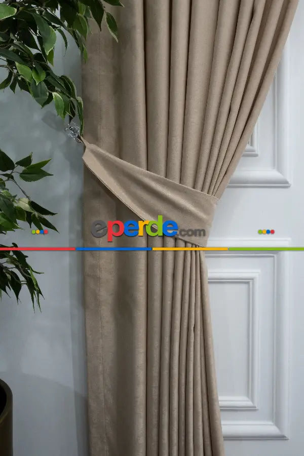 Salon - Soft Taş Rengi Fon Perde Dökümlü En - Taş Rengi