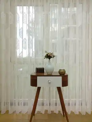 Serpme Damask Desenli Özel Örme Dokulu Tül Perde - Ekru