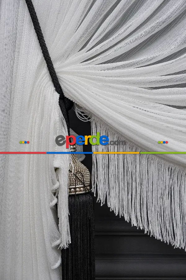 Kar Tül Yalancı Kruvaze - Halat İle Tülden Fon - Yana Toplamalı Tül - Kordon Toplama Tül - Çift Veya Tek Kanat - Aksesuar İlave Ücretlidir- Kurşunlu Tül