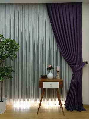 Patlıcan Moru Renk Jakar Desenli Fon Perde- Mor Patlıcan Moru