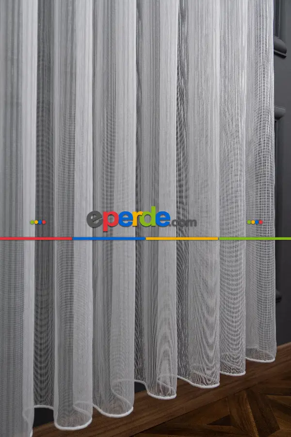 Salon - Düz Simli Düz Tül Perde - Ekru