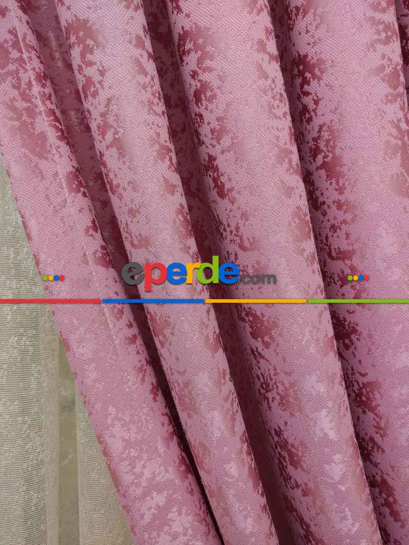 Pembe Duz Jakar Fon Perde (180)- Gül Pembe