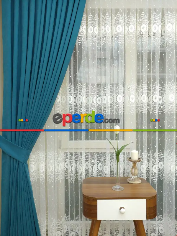 Petrol Rengi - Düz Fon Perde ( Dökümlü Fon Perde)- Petrol Mavisi