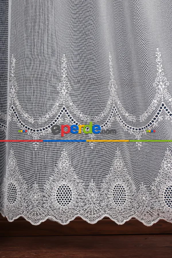 Salon Tül Modelleri - Kolye Tt Zemin Brode Nakış İşlemeli Tül Perde