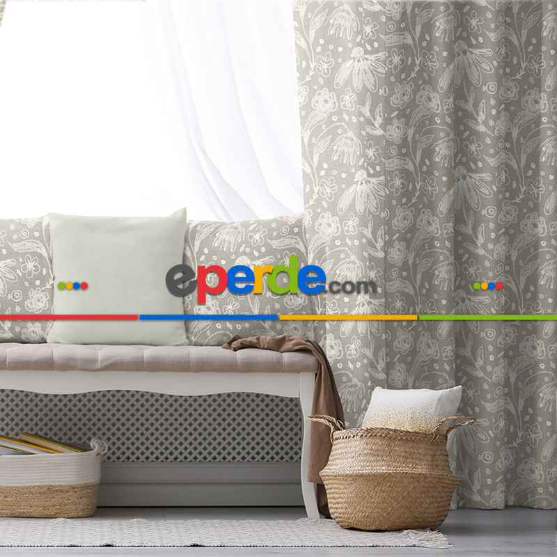 Oturma Odası Fon Perde Evim1596 Kumaşı Kalındır Duck Bezi Değildir- Mavi-beyaz