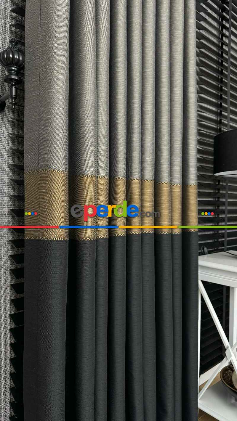 Altın Antrasit Gri Kombinli Jakar Dokuma, Premium Kalite Serisi Ağır Gramajlı