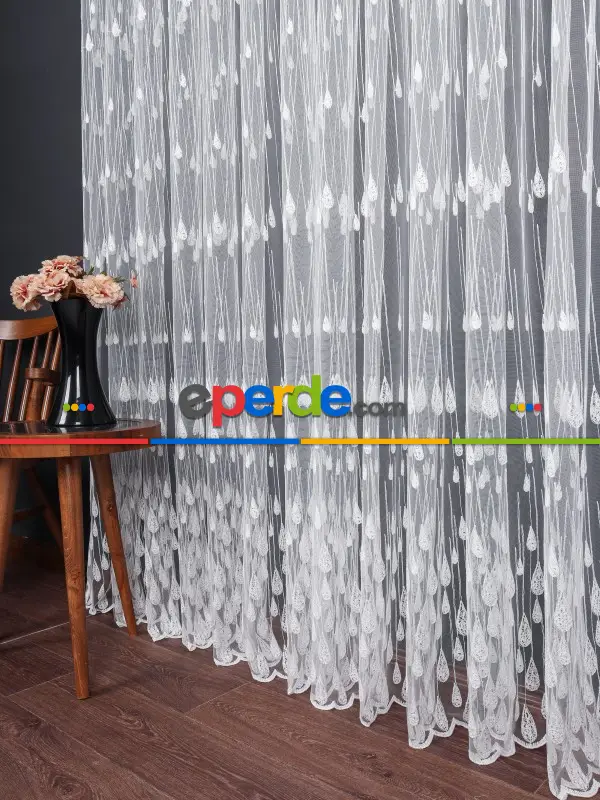 Damlacık Desenli Brode İşlemeli Tül Perde