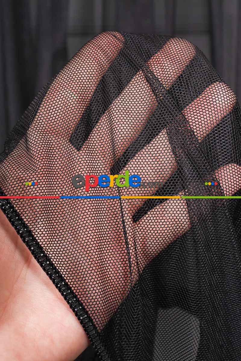 Siyah Grek Tül Perde Petek Zemin