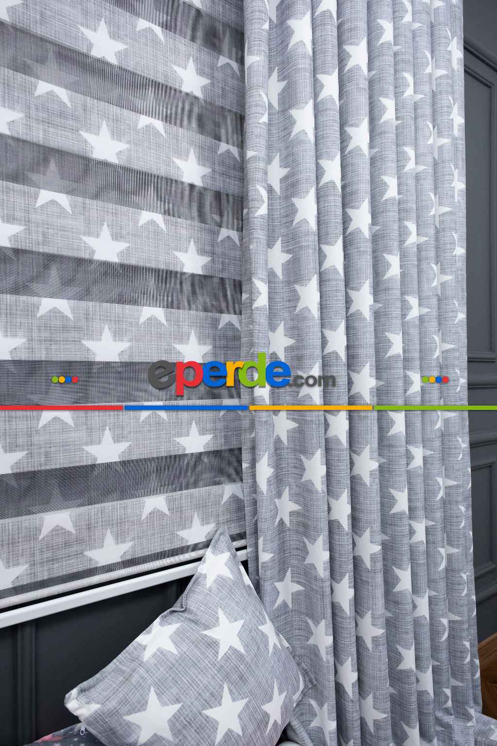 Trend Bebek - Çocuk - Genç Odası Zebra Perde Modelleri 2021- Gri Açık-ekru-su Yeşili