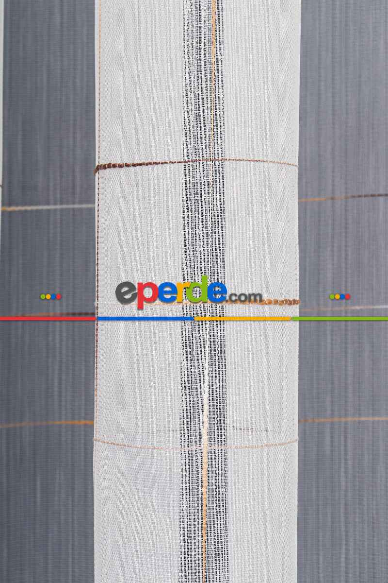 Salon Tül Modelleri - Bambu Zemin Geometri Nakış İşlemeli Tül Perde