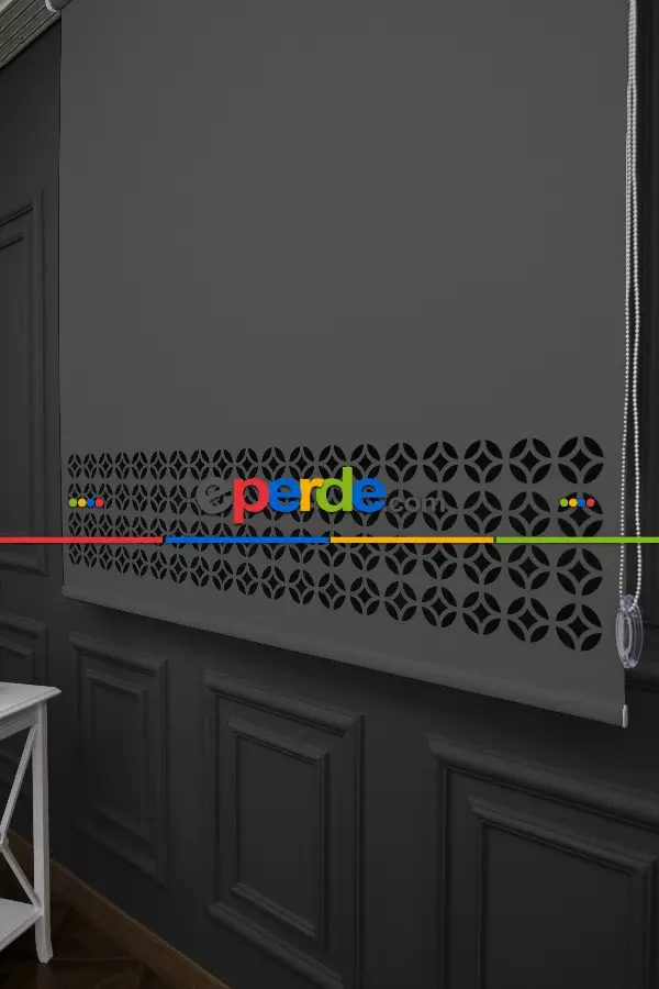 Salon Stor - Koyu Gri Renk Lazer Kesim Mat Stor Perde (ister Düz - İster Lazer Kesimli Satın Alın)