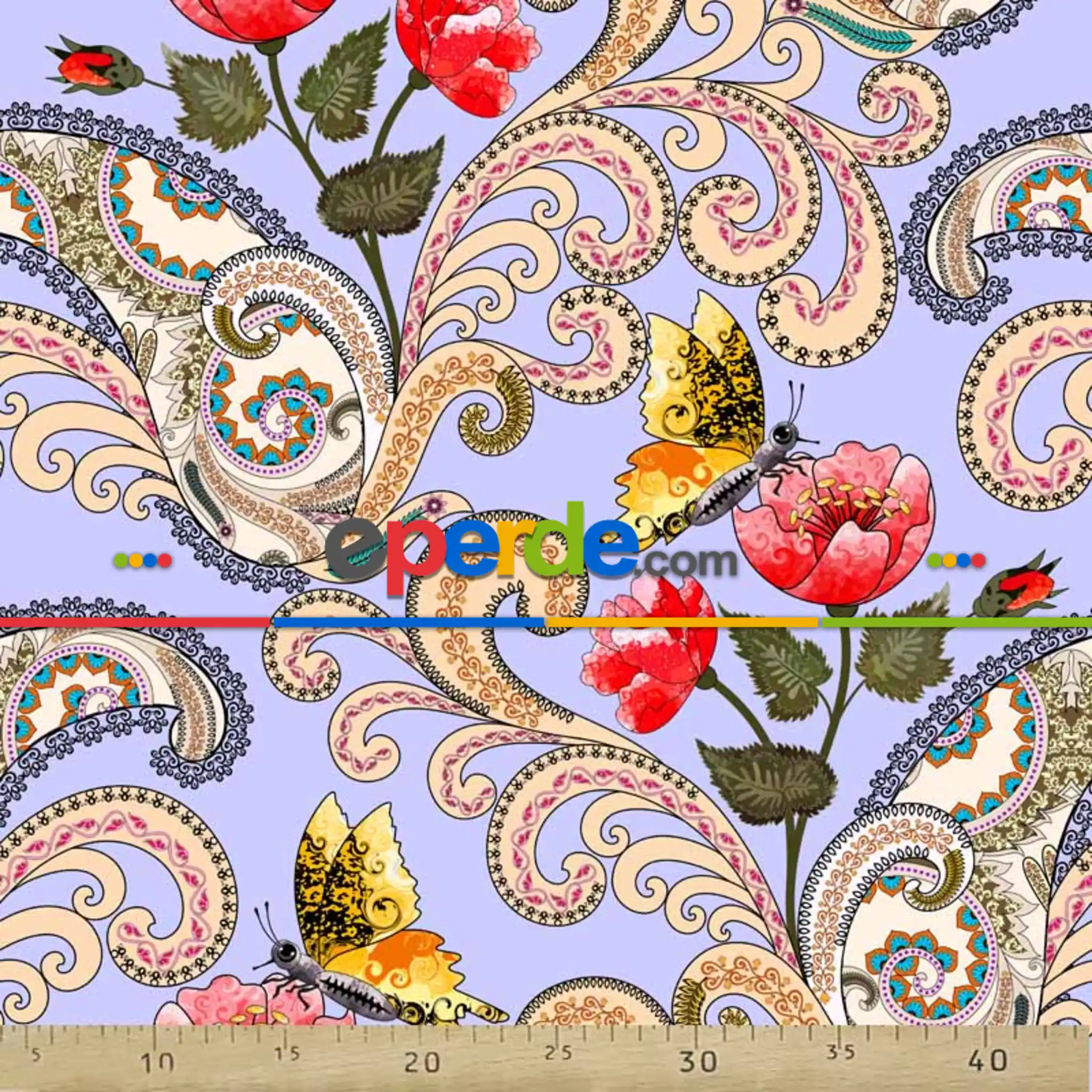 Kelebek Ve Çiçek Desenli Fon Perde Evm799 Kumaşı Kalındır Duck Bezi Değildir- Sarı-Beyaz-Pembe