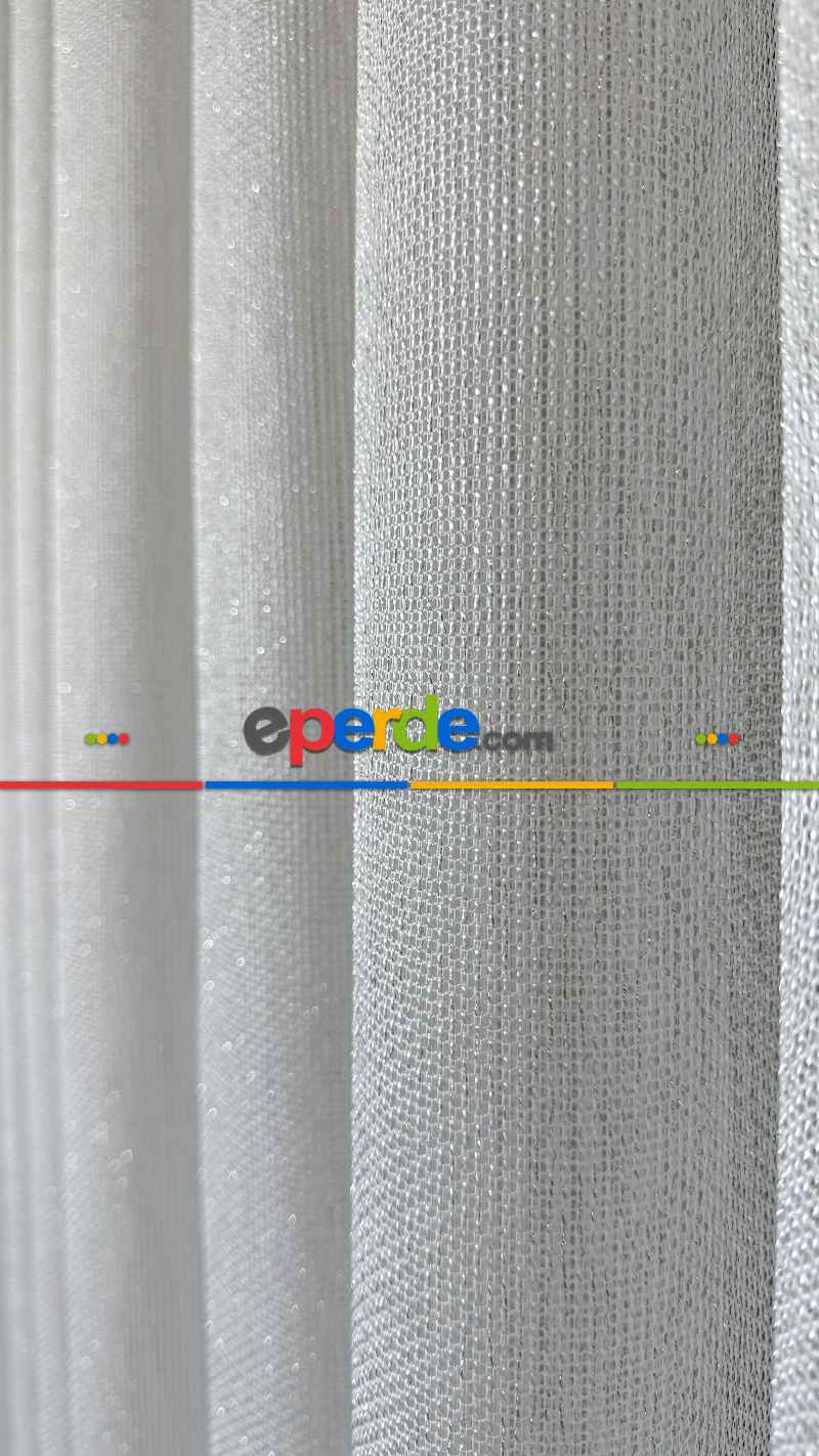 Ekru Keten Gümüş Simli Tül Perde - Ağır Gramajlı Premium