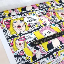 Genç Odası - Popart Desenli Fon Perde Evm1072 Kumaşı Kalındır Duck Bezi Değildir- Siyah-Sarı-Pembe Koyu