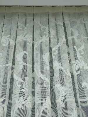 Salon İçin - Şal Desenli Özel Örme Dokulu Tül Perde - Ekru Renk - Kruvaze Model Dikiş Seçenekli - Ütü İstemez