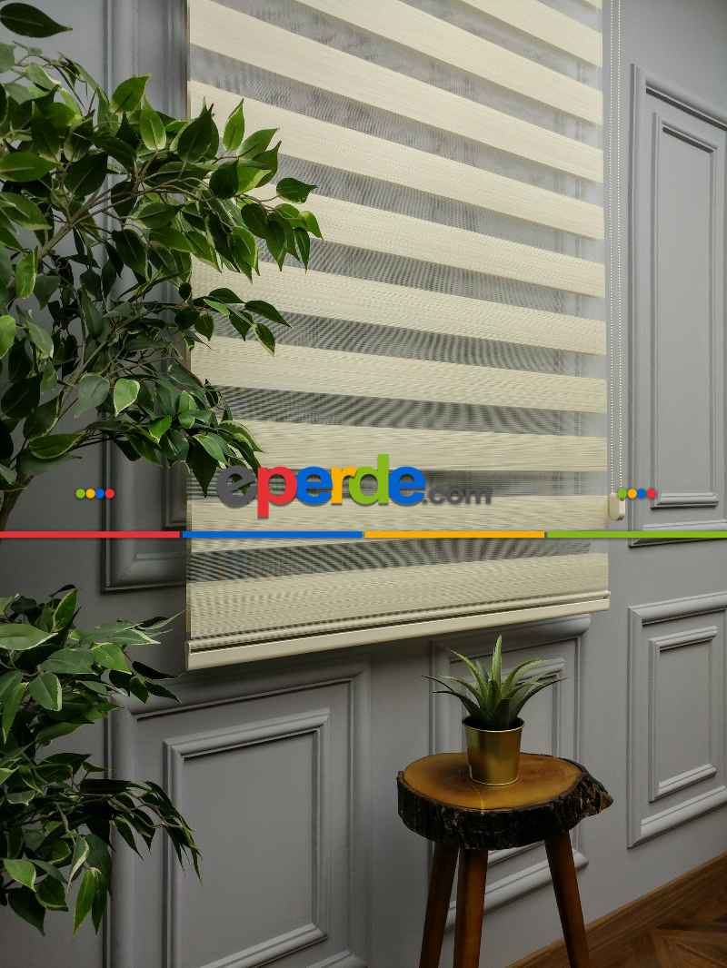 2025 Sezonu - Zebra Perde - Bambu Zebra Perde- Bej-krem Koyu