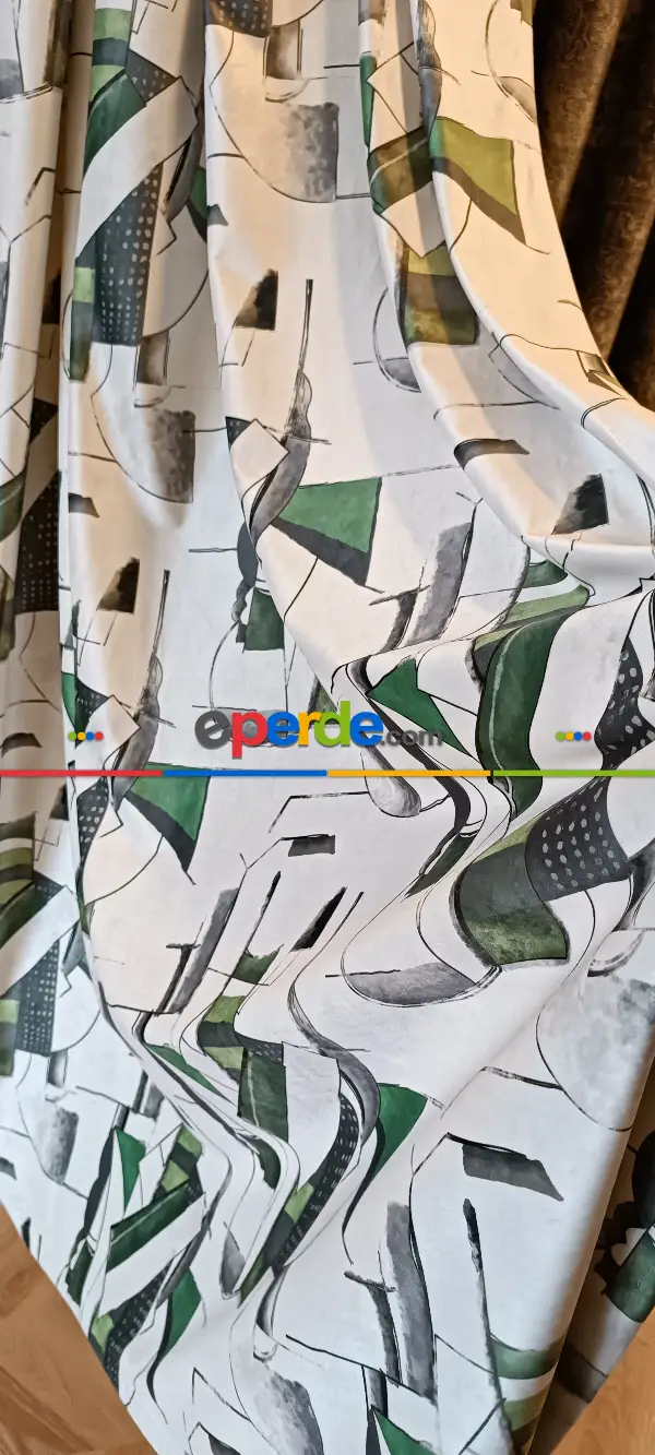 Yatak Odası - Modern Desenli Fon Perde İthal Kadife