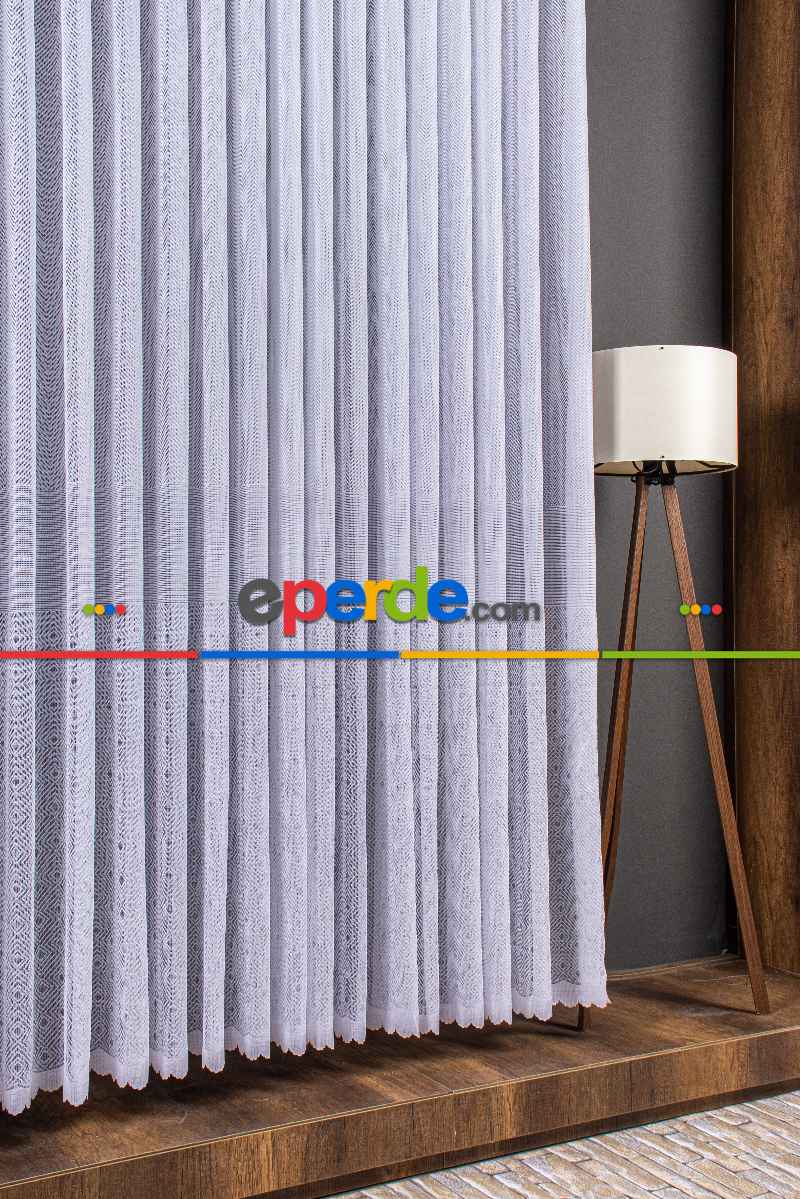 Herringbone (balık Sırtı) Örme Tül Perde - Modern Ve Minimalist Tasarım - Beyaz