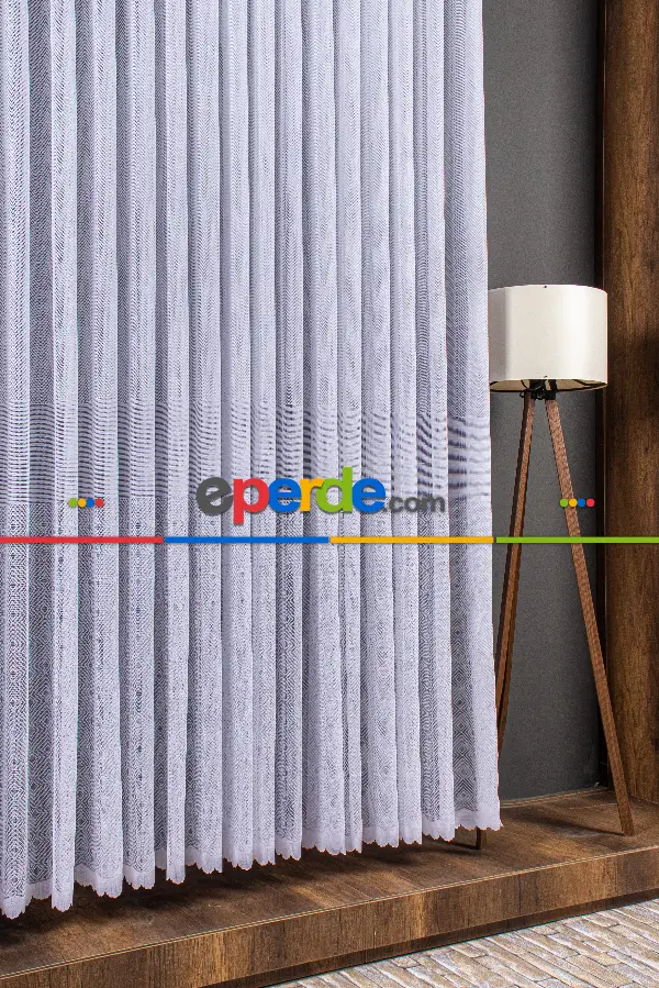 Herringbone (balık Sırtı) Örme Tül Perde - Modern Ve Minimalist Tasarım - Beyaz