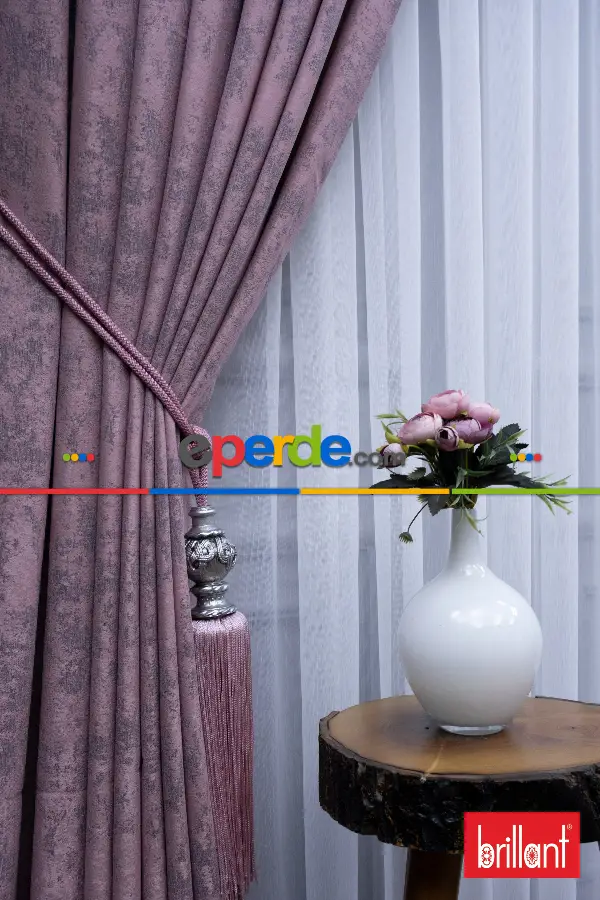 Patinedesenli Brillant Jakar Desen Fon Perde ( Dökümlü Fon )- Pembe Pudra Pembe-gül Kurusu