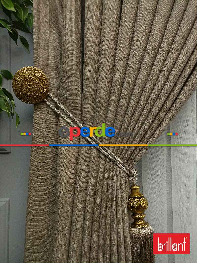 Brillant Keten Açık Camel Neskafe Renk Düz Fon Perde - Açık Camel