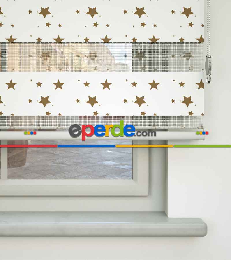 Yıldız Desenli Baskılı Zebra Perde- Çok Renkli