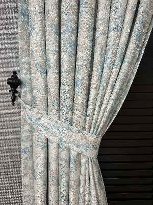 Patine Desenli Desenli Jakar Fon Perde (285 En) Turkuaz - Kahve Ve Krem Renklerinde