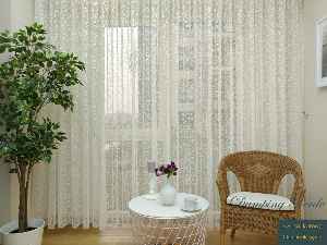 Şal Desen Fransız Dantel Tül Perde & Kruvaze Perde- Ekru