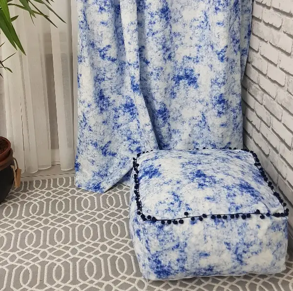 Ikat Desenli Fon Perde Evm1508 Kumaşı Kalındır Duck Bezi Değildir- Mavi